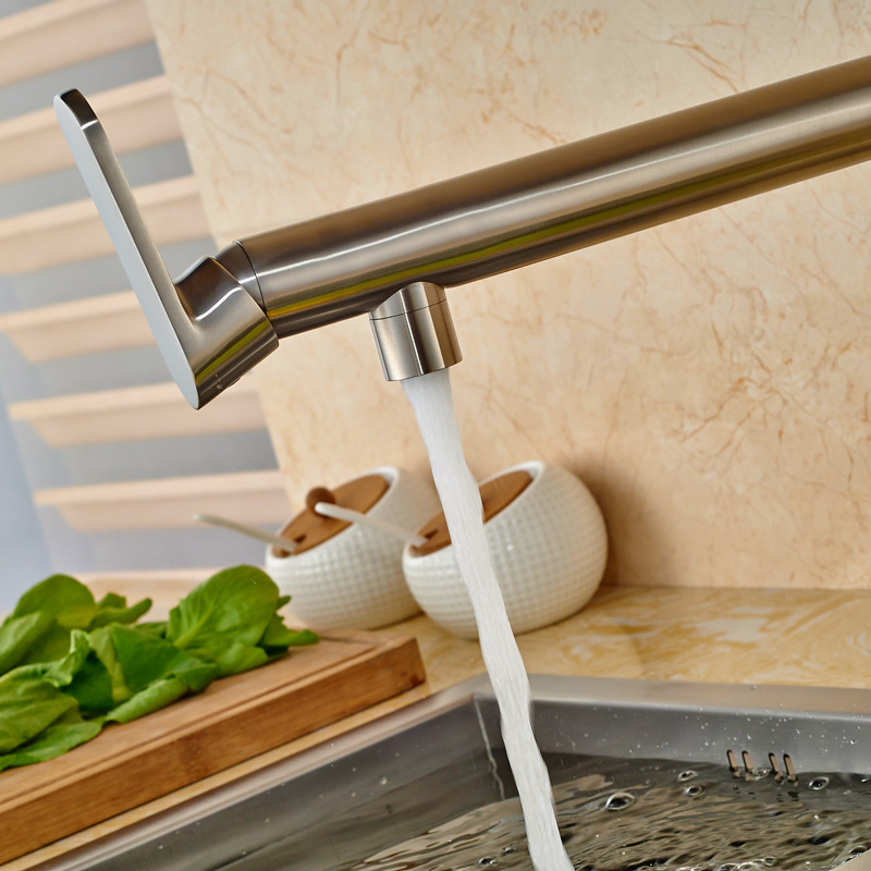 brushed nickel deck mounted cold water faucet long spout brass kitchen water taps