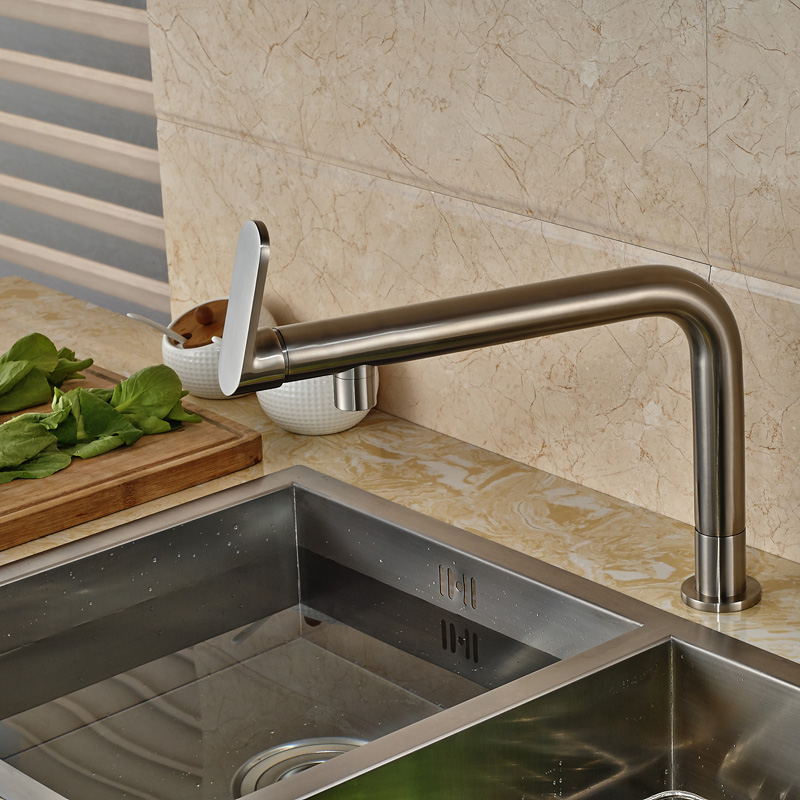 brushed nickel deck mounted cold water faucet long spout brass kitchen water taps