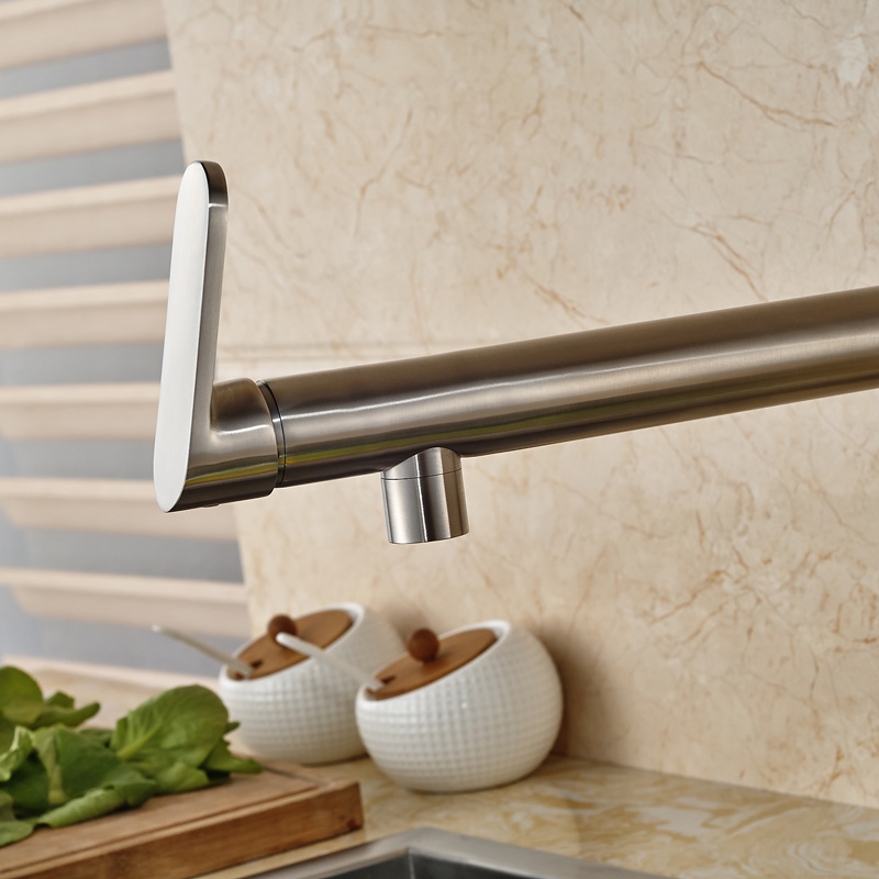 brushed nickel deck mounted cold water faucet long spout brass kitchen water taps