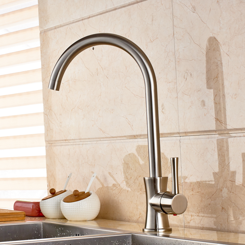 brushed nickel kitchen faucet single handle deck mounted one hole with and cold water tap