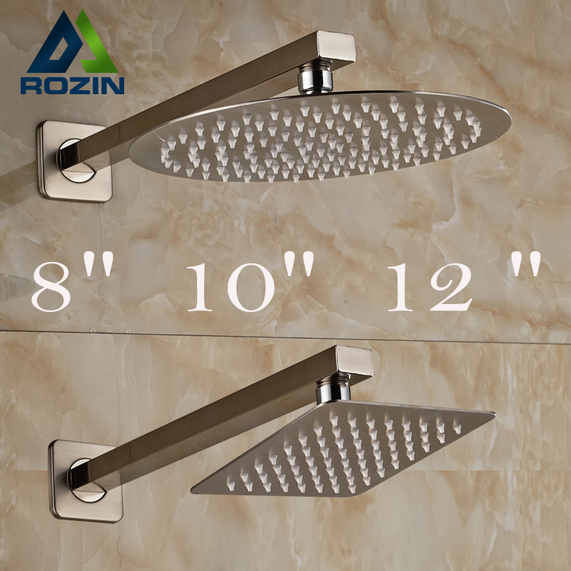 brushed nickel wall mounted rainfall shower head bathroom 8/10/12" ultrathin style shower head with shower arm