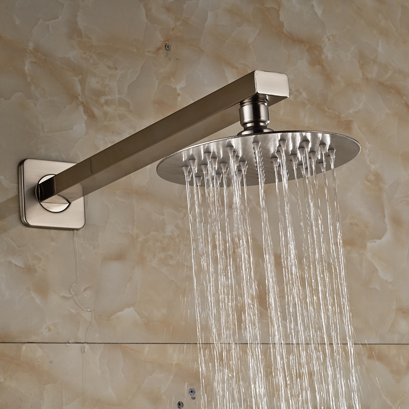 brushed nickel wall mounted rainfall shower head bathroom 8/10/12" ultrathin style shower head with shower arm