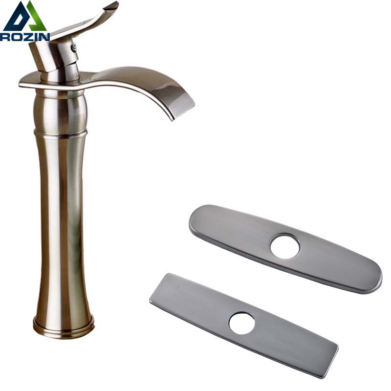 brushed nickel waterfall countertop bathroom basin faucet deck mounted mixer water crane 10" hole cover plate