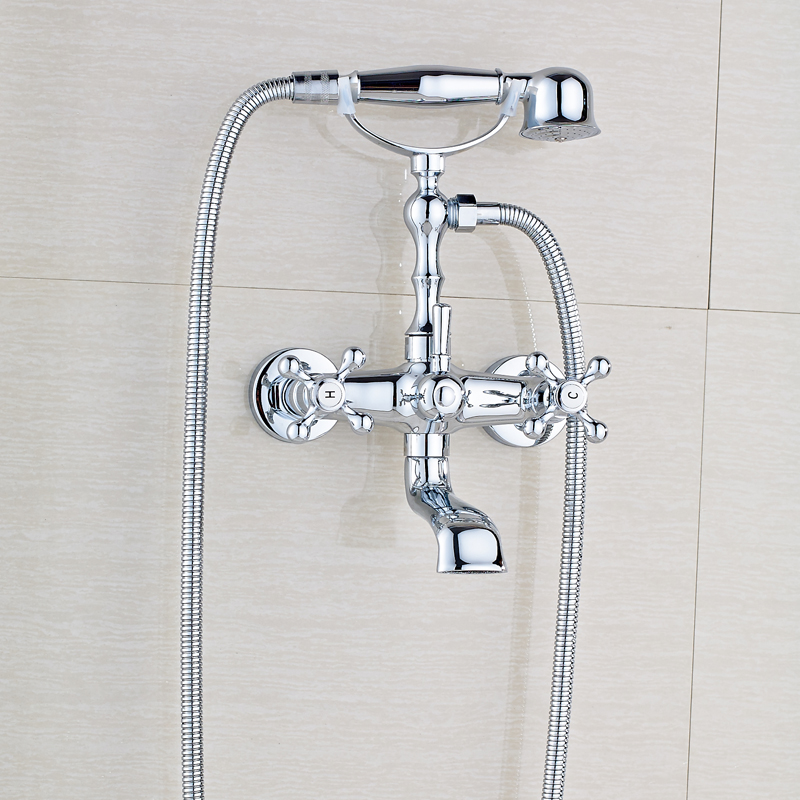 chrome finished bathroom tub mixer taps telephone style wall mounted cold and water bathtub & shower faucet handshower