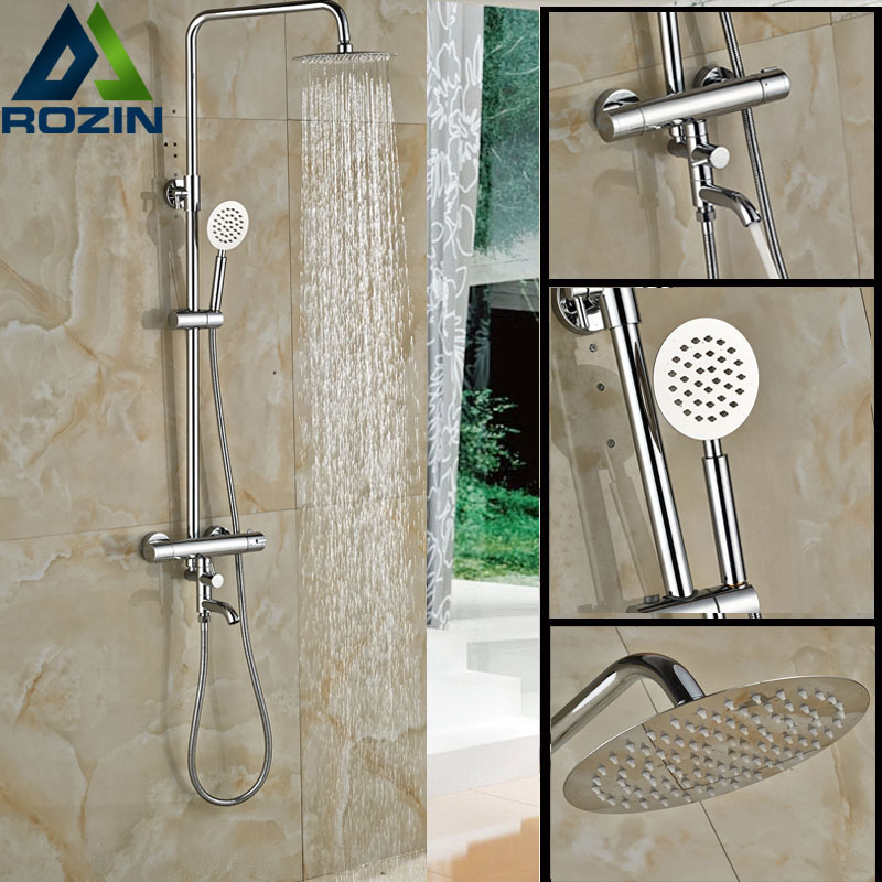 chrome rainfall thermostatic mixer shower set dual handle bathroom wall mount bath shower faucet with handshower