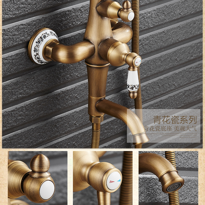 classic bathroom shower faucet 8"antique brass adjust height in-wall shower bath bathroom shower complete set