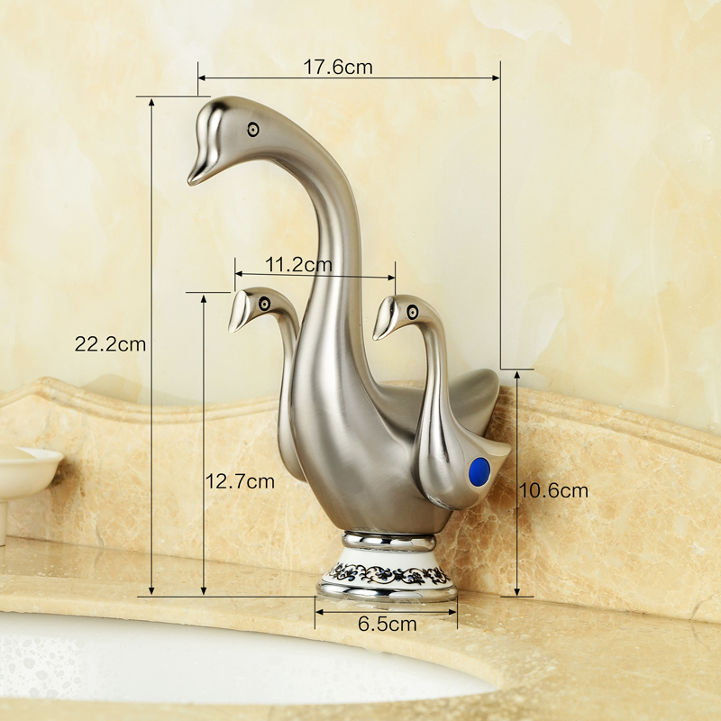 cute duck shape deck mount two handle one hole basin faucet brushed nickel bathroom cold water taps