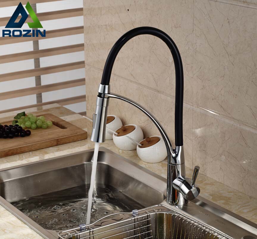 deck mount black hose kitchen mixer taps single handle stream sprayer kitchen faucet chrome finish with bracket