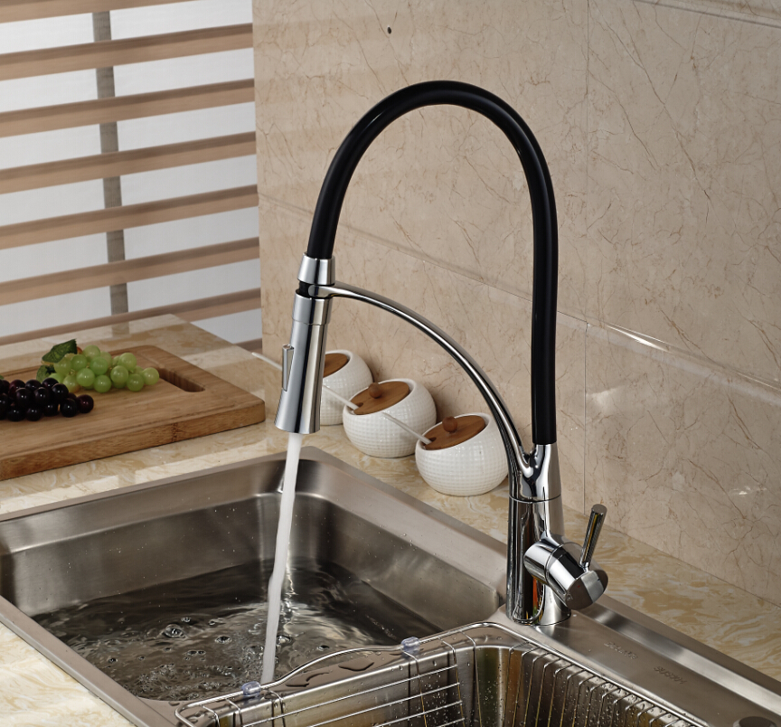 deck mount black hose kitchen mixer taps single handle stream sprayer kitchen faucet chrome finish with bracket