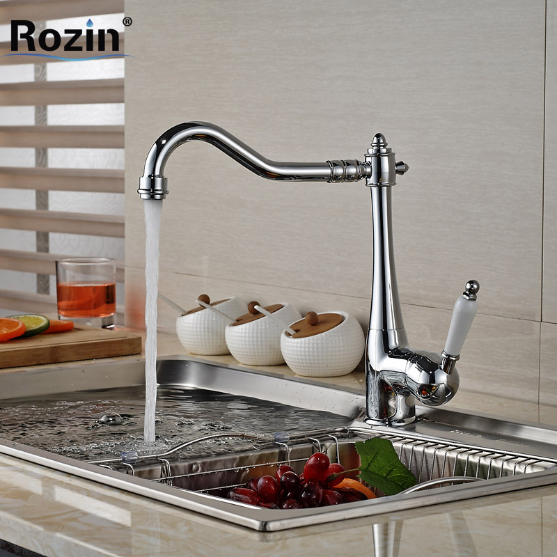 deck mount brass single handle roration neck kitchen sink faucet chrome one hole bathroom kitchen mixer taps