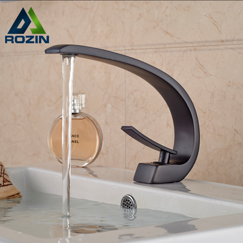 deck mount curve spout bathroom wash basin mixer faucet single handle brass mixer taps oil rubbed bronze