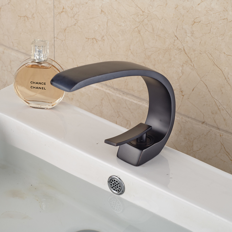 deck mount curve spout bathroom wash basin mixer faucet single handle brass mixer taps oil rubbed bronze