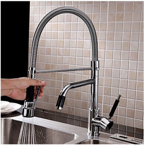 deck mount double spout brass kitchen sink faucet single handle and cold mixer taps chrome finish