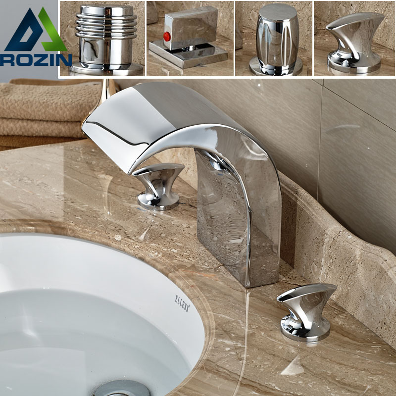 deck mount dual handle waterfall basin tub sink faucet chrome brass tub sink mixer taps in chrome