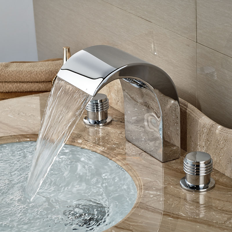 deck mount dual handle waterfall basin tub sink faucet chrome brass tub sink mixer taps in chrome