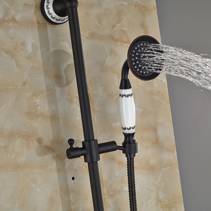 dual cross handle shower faucet set wall mount handheld sliding bar shower mixer tap oil-rubbed bronze