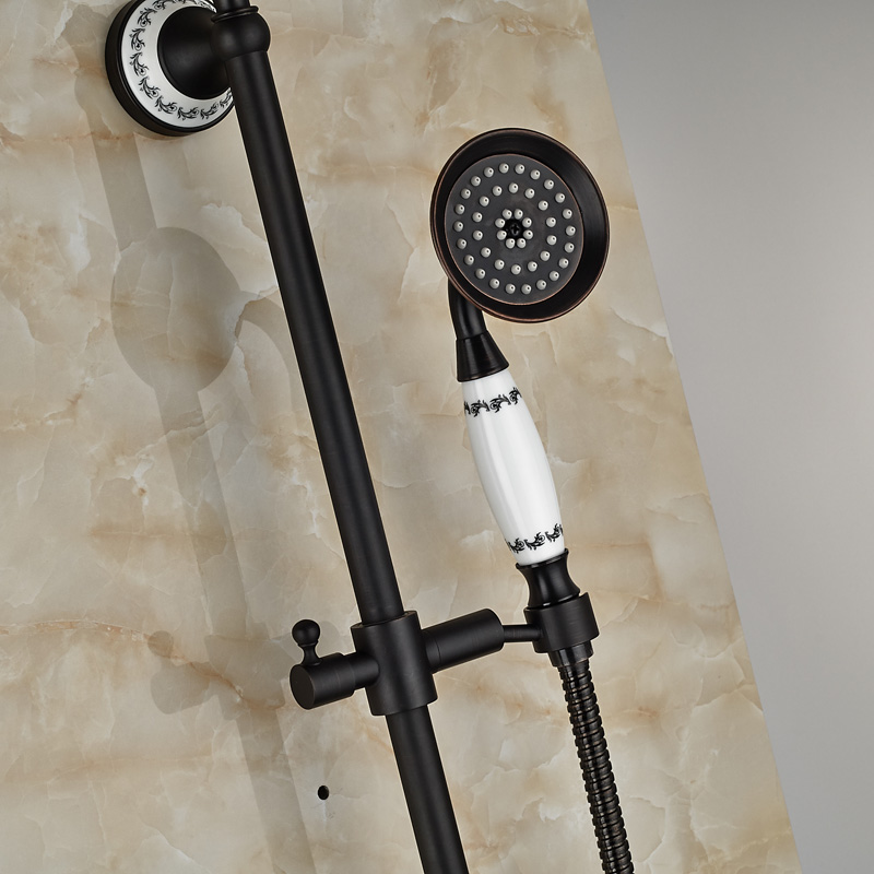 dual cross handle shower faucet set wall mount handheld sliding bar shower mixer tap oil-rubbed bronze