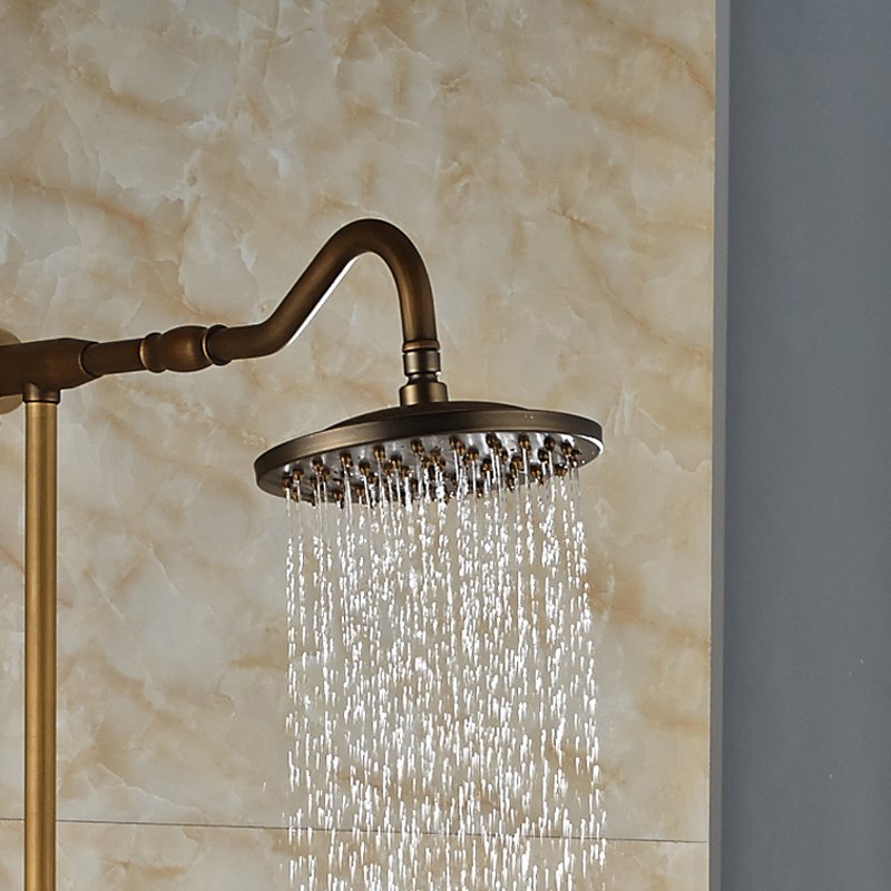 dual handles retro brass shower faucet taps wall mounted rainfall copper shower mixer crane with handshower