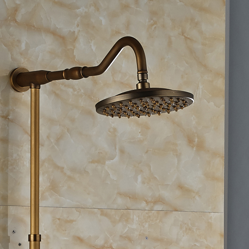 dual handles retro brass shower faucet taps wall mounted rainfall copper shower mixer crane with handshower