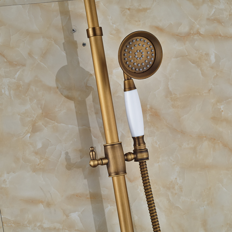 dual handles retro brass shower faucet taps wall mounted rainfall copper shower mixer crane with handshower