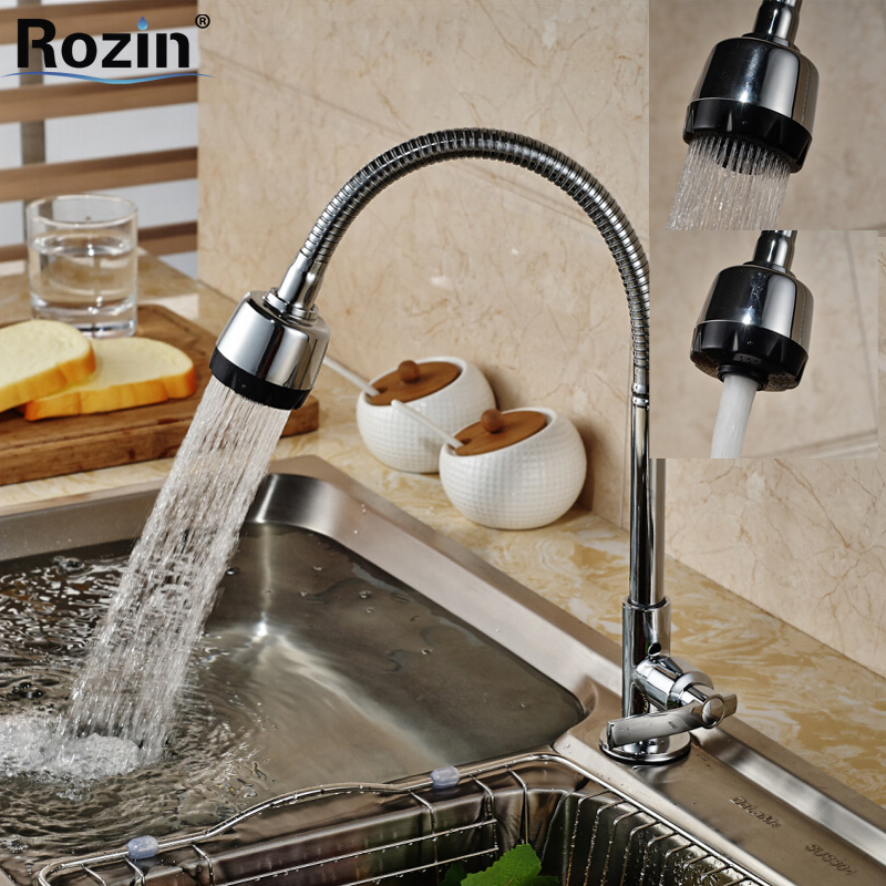 dual sprayer nozzle kitchen sink faucet deck mount one handle water taps chrome finish