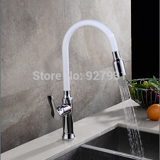 elegant and cold brass kitchen sink faucet deck mount pull out white color kitchen mixer tap