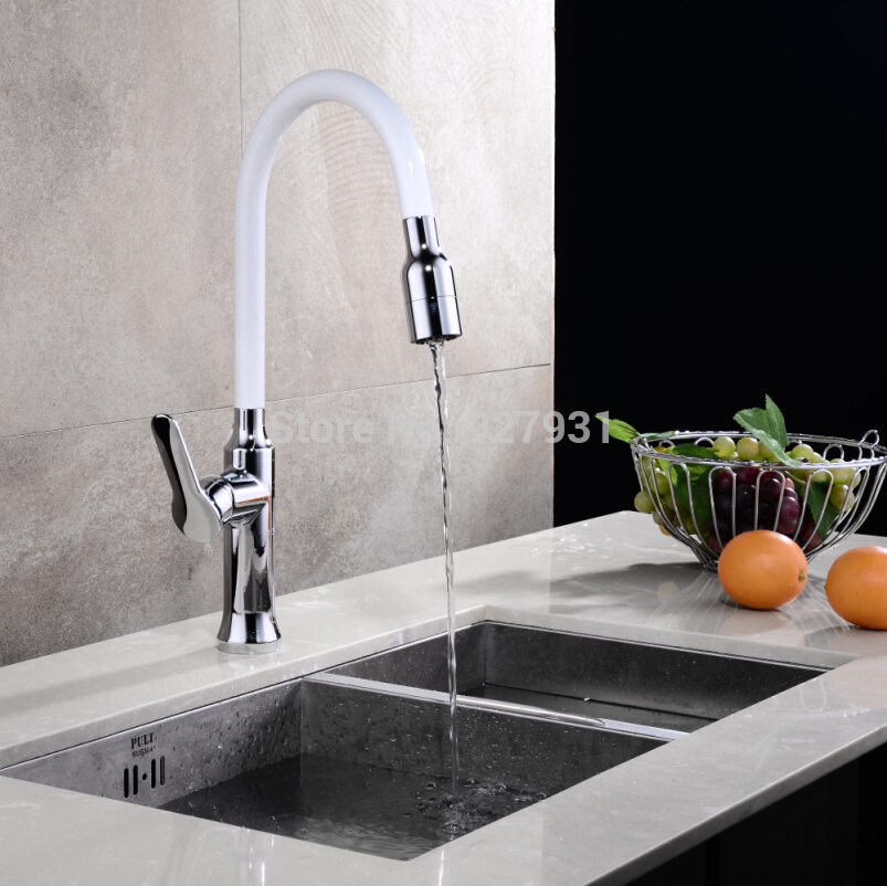 elegant and cold brass kitchen sink faucet deck mount pull out white color kitchen mixer tap