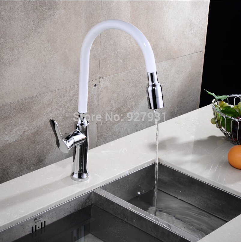 elegant and cold brass kitchen sink faucet deck mount pull out white color kitchen mixer tap