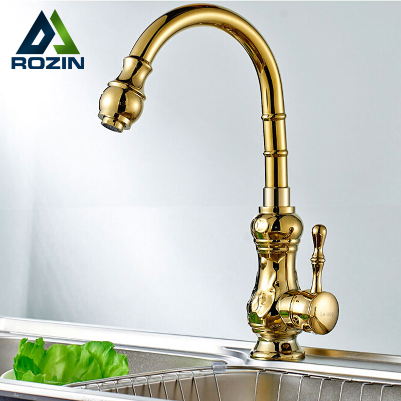 golden brass 360 rotate spout kitchen mixer faucet deck mounted kitchen mixer tap with and cold water