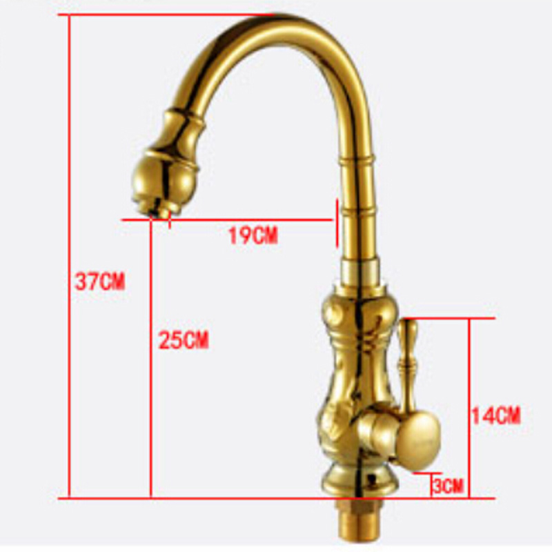 golden brass 360 rotate spout kitchen mixer faucet deck mounted kitchen mixer tap with and cold water