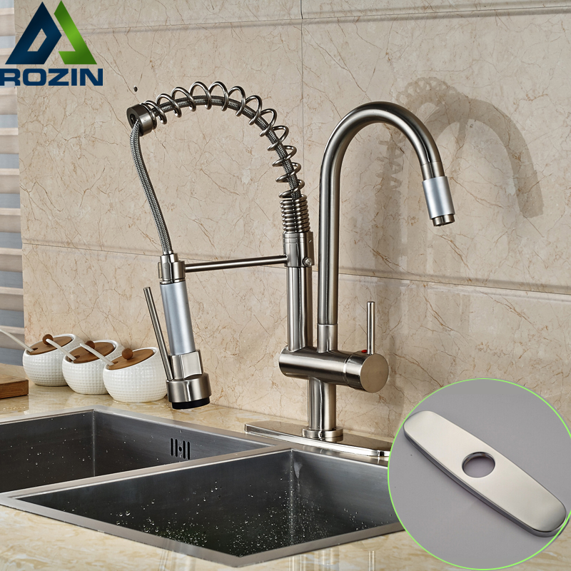 good quality swivel spout kitchen faucet deck mount one hole brushed nickel kitchen mixers with and cold water