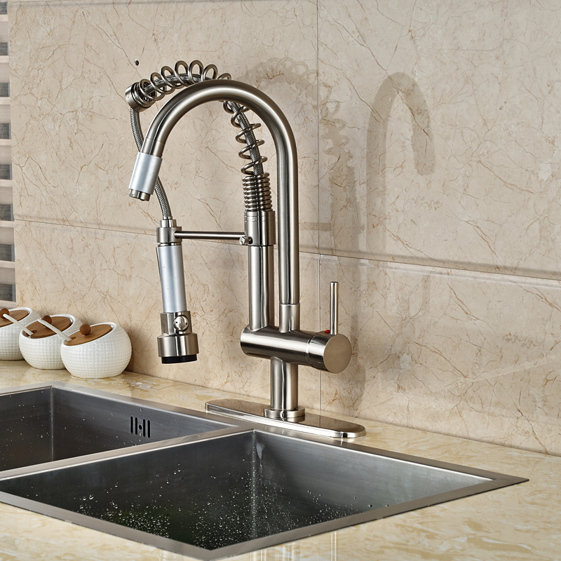 good quality swivel spout kitchen faucet deck mount one hole brushed nickel kitchen mixers with and cold water