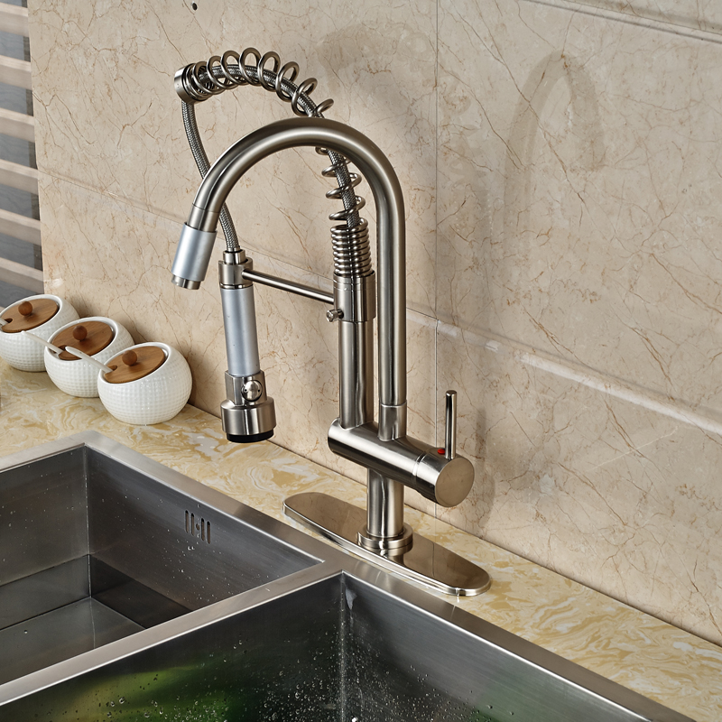 good quality swivel spout kitchen faucet deck mount one hole brushed nickel kitchen mixers with and cold water