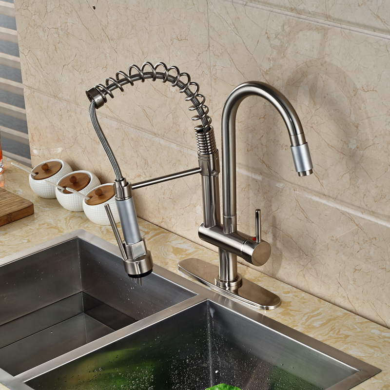 good quality swivel spout kitchen faucet deck mount one hole brushed nickel kitchen mixers with and cold water