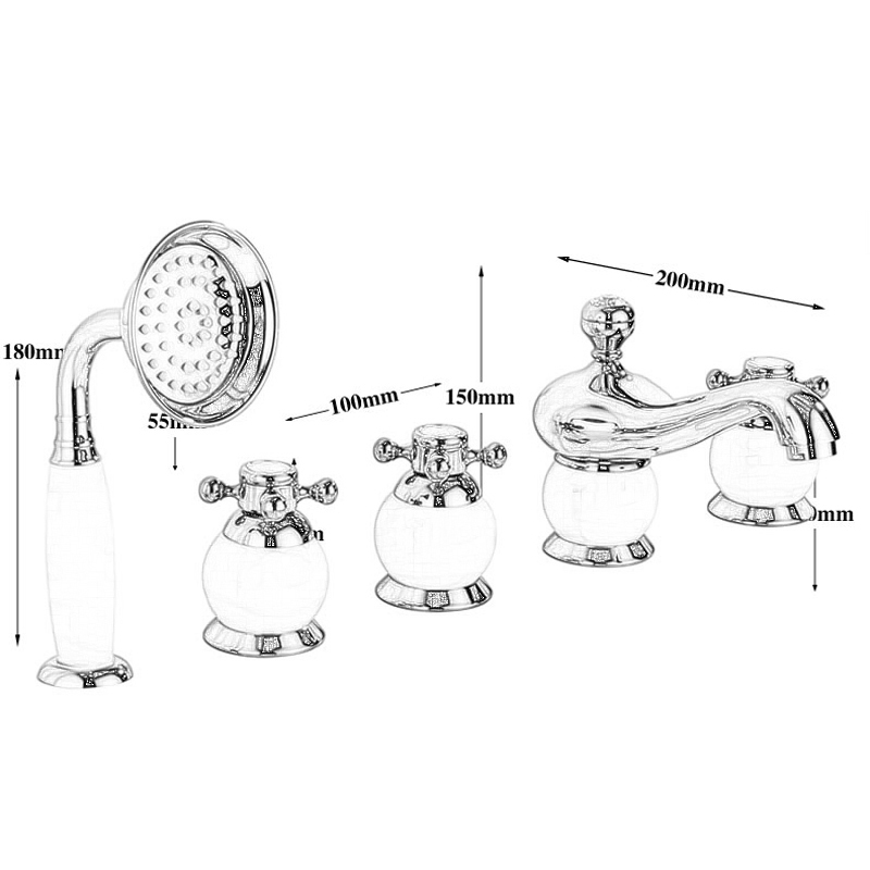 high-end golden & jade widespread 5 hole roman bathtub faucet deck mounted with hand shower and cold tub water taps