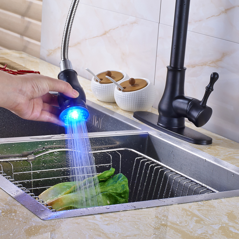 led color changing single lever kitchen sink mixer faucet tap bathroom rotate kitchen taps with 10" decorative cover plate