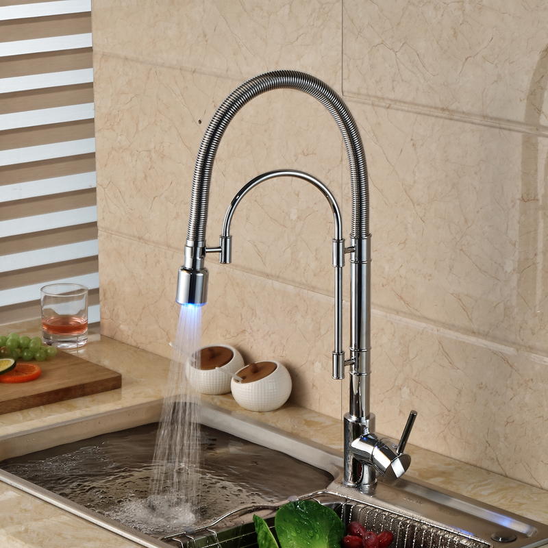 led color chrome finished kitchen faucet single handle with bracket bar led light kichen mixer taps deck mounted