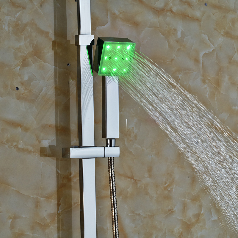 led light 3-functions shower mixer valve wall mounted rotating tub spout shower mixer faucet single handle chrome finish