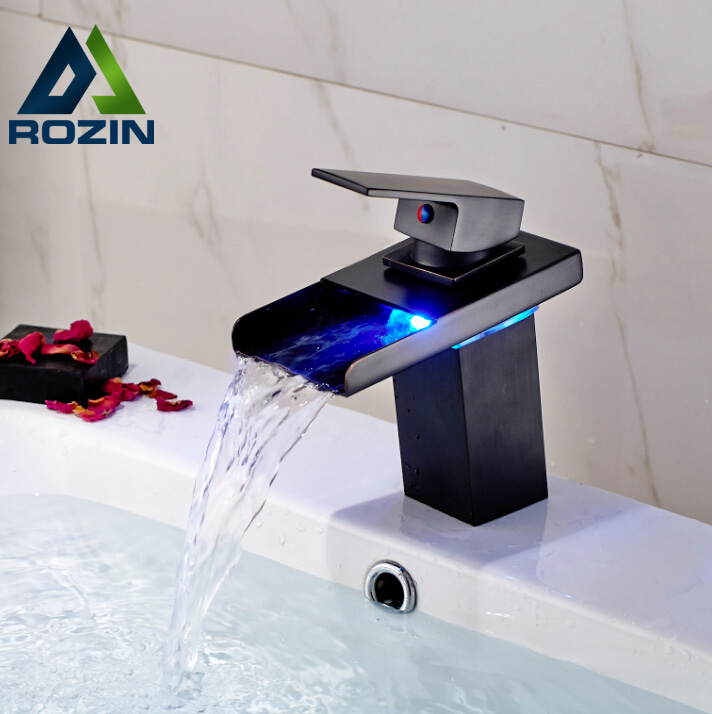 led lights color changing bathroom sink basin mixer faucet deck mount basin faucet tap with and cold water