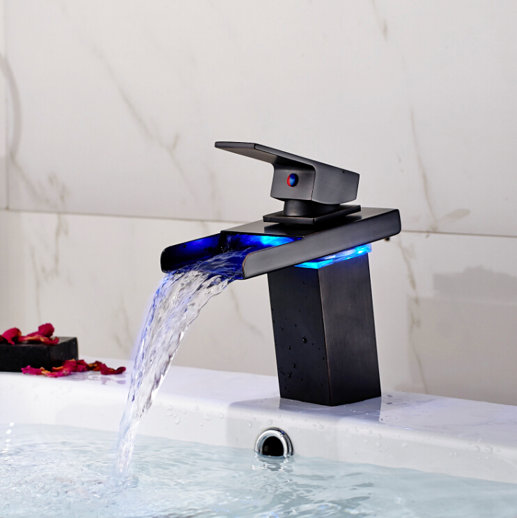 led lights color changing bathroom sink basin mixer faucet deck mount basin faucet tap with and cold water