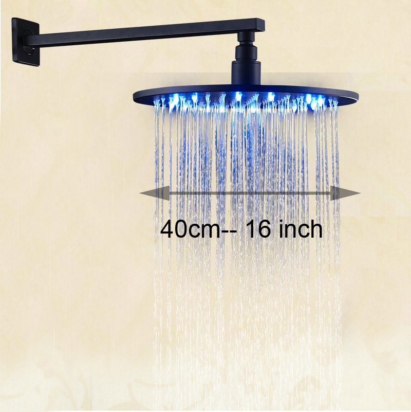 luxury 16 inch led light rainfall shower head bathroom brass showerhead + wall mount shower arm/holder