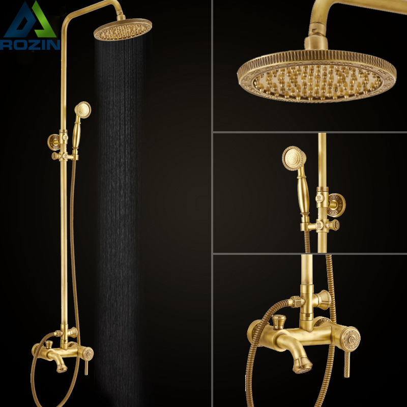 luxury 8" rainfall brass antique shower faucet set single handle bath and shower mixers with hand shower tub spout