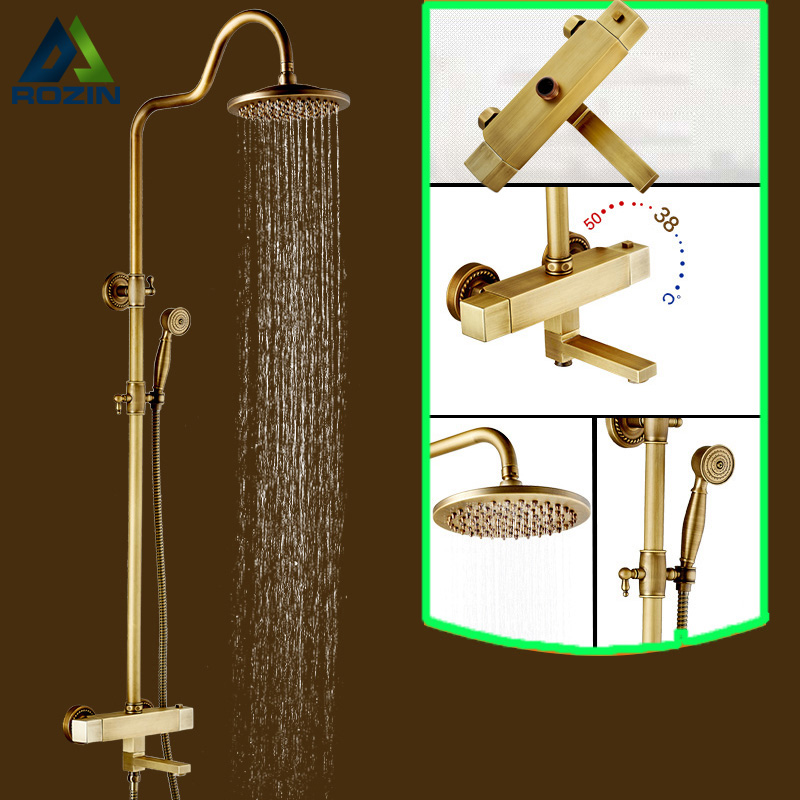 luxury 8" rainfall temperature control thermostatic bath shower faucet set wall mount rotate tub taps shower mixers