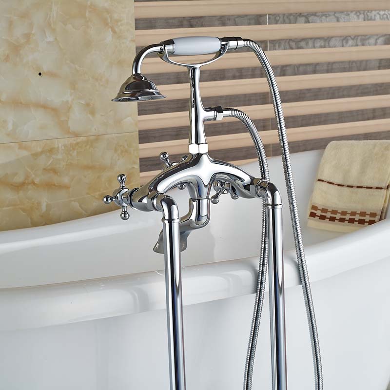 luxury bath clawfoot standing tub shower filler faucet chrome finished with handshower floor mount