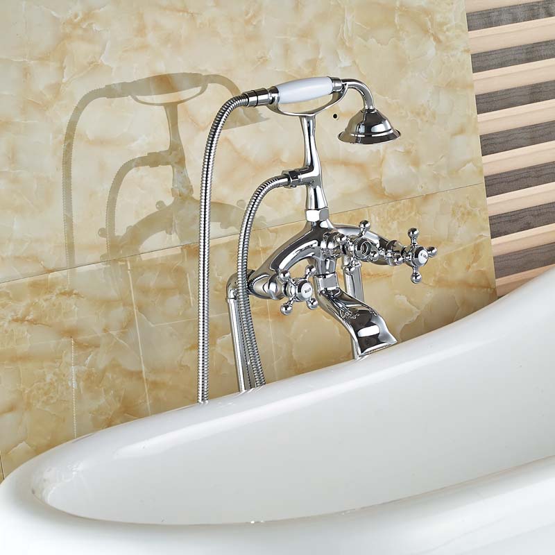 luxury bath clawfoot standing tub shower filler faucet chrome finished with handshower floor mount