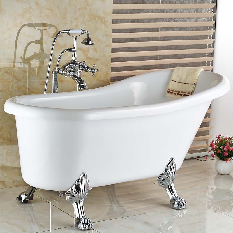 luxury bath clawfoot standing tub shower filler faucet chrome finished with handshower floor mount