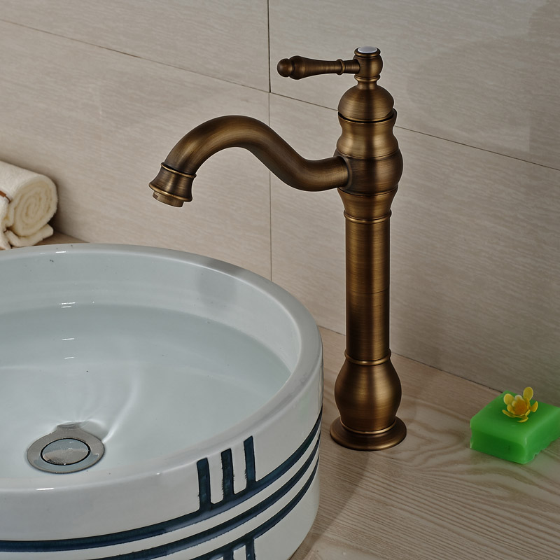 luxury brass retro style basin faucet deck mount single handle bathroom countertop sink mixer taps