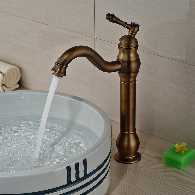 luxury brass retro style basin faucet deck mount single handle bathroom countertop sink mixer taps