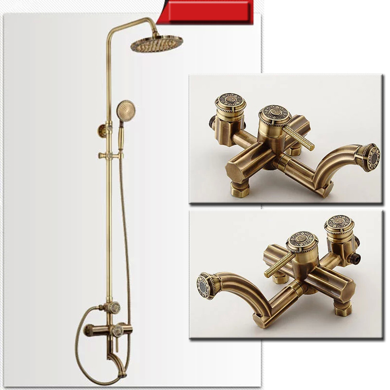 luxury brass retro style shower mixer set single handle rotate tub filler height adjustable shower faucet with handshower