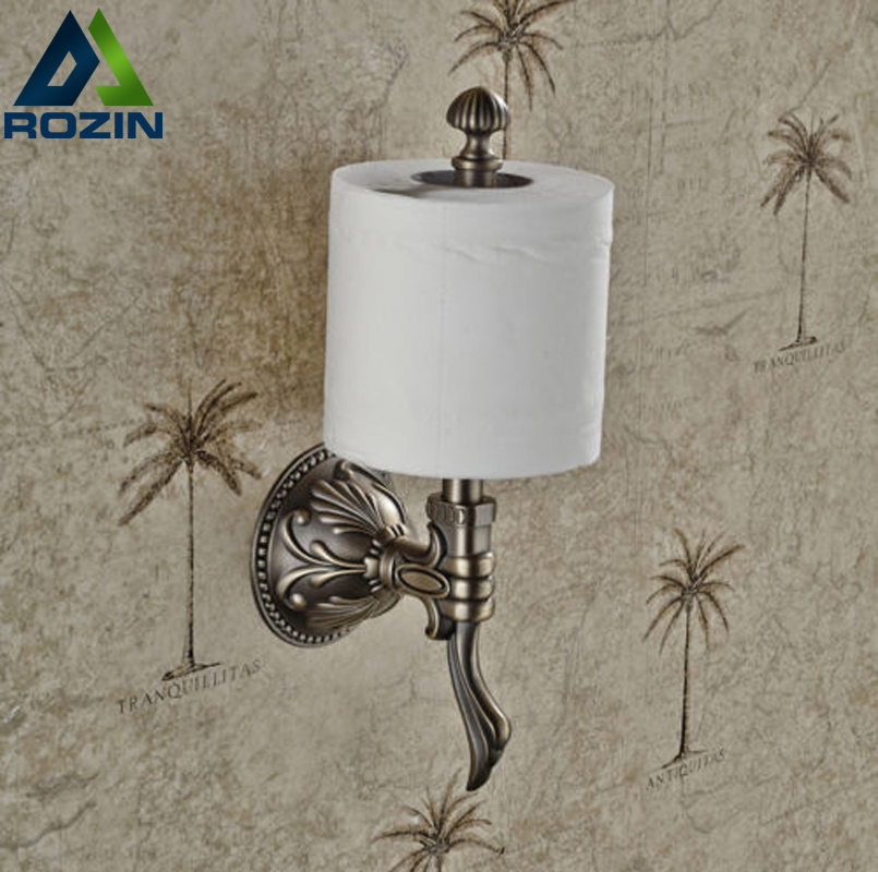 luxury creative wall mount upright roll toilet paper holder antique brass finished bathroom toilet roll paper rod